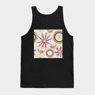 Mosaic Art - Birds and Flowers - Burgandy Beige Rust Patten Tank Top